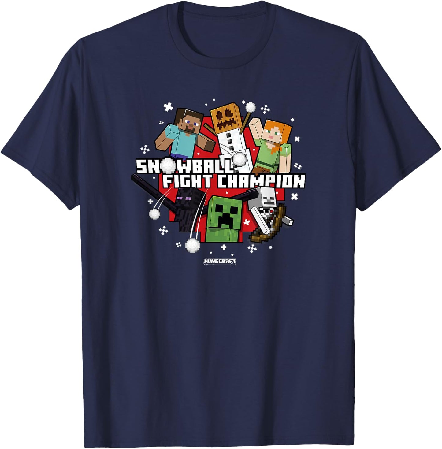 Minecraft Christmas Snowball Fight Champion T-Shirt - T-Shirt | Navy