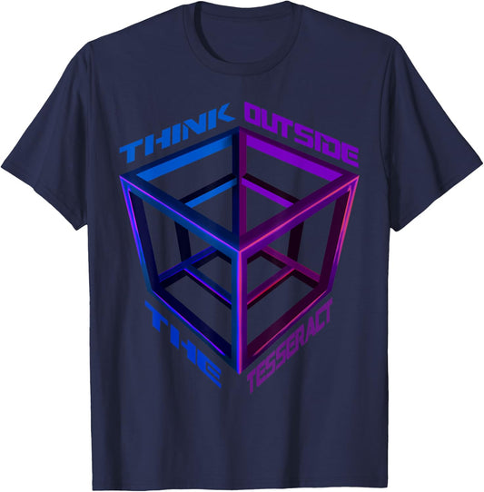 Think Outside The Tesseract Geometry Geek Cube T-Shirt - T-Shirt | Navy
