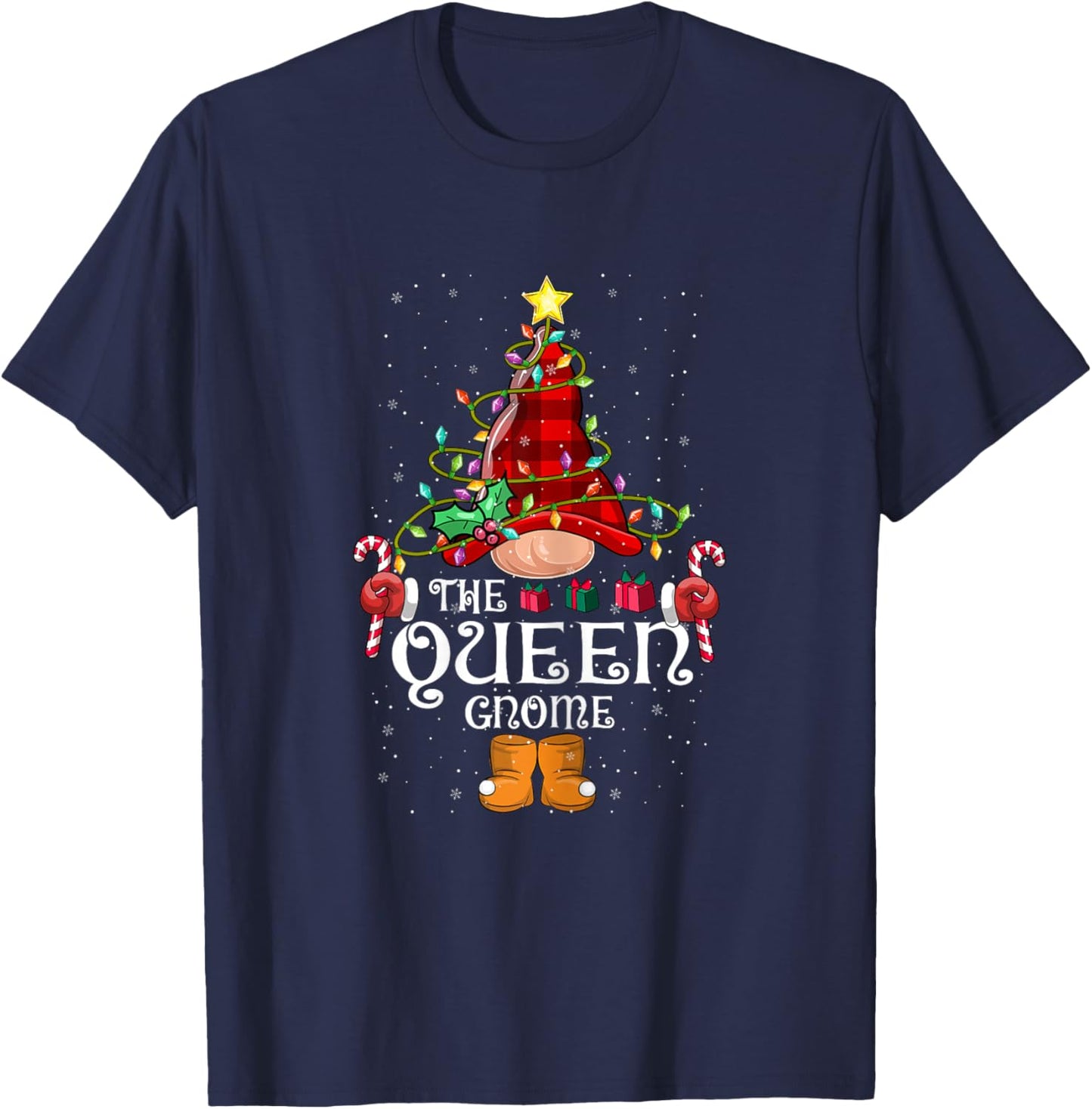 Funny Queen Gnome Christmas Gnome Matching Family Group T-Shirt - T-Shirt | Navy