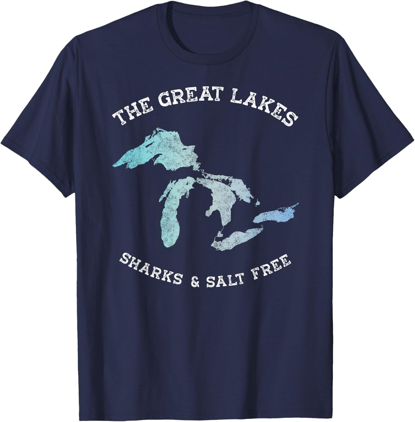 Sharks and Salt Free Great Lakes State Michigan Vacation T-Shirt - T-Shirt | Navy