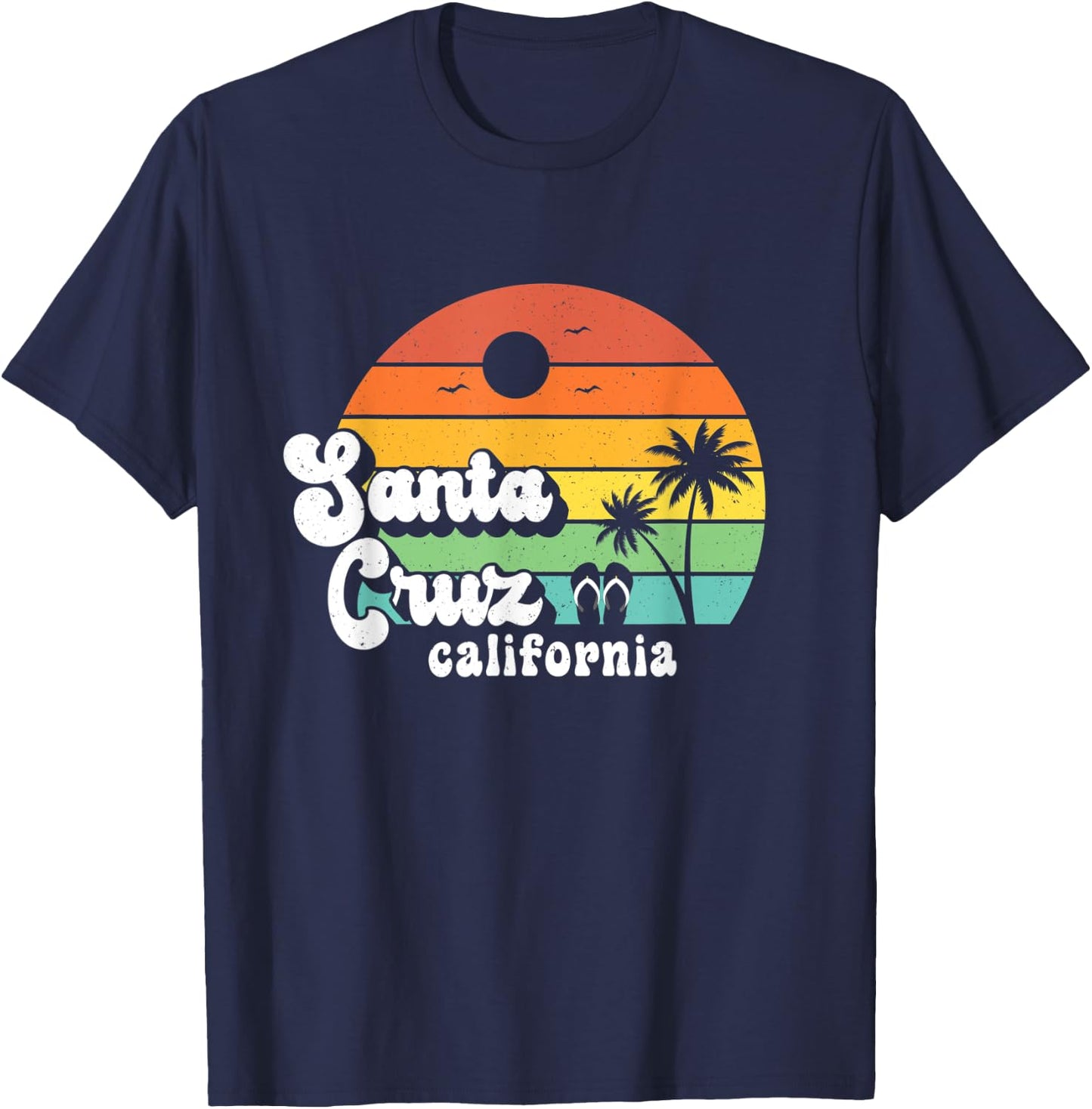 Santa Cruz Beach California Retro 80s Vintage Sunset T-Shirt - T-Shirt | Navy