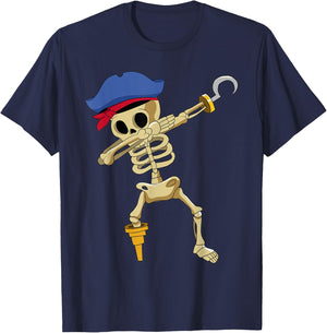 Caribbean Buccaneer Sea Thief Boy Dabbing Skeleton Pirate T-Shirt - T-Shirt | Navy