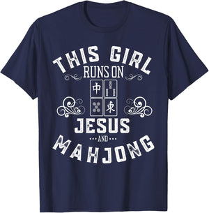 This Girl Runs On Jesus And Mahjong T-Shirt - T-Shirt | Navy