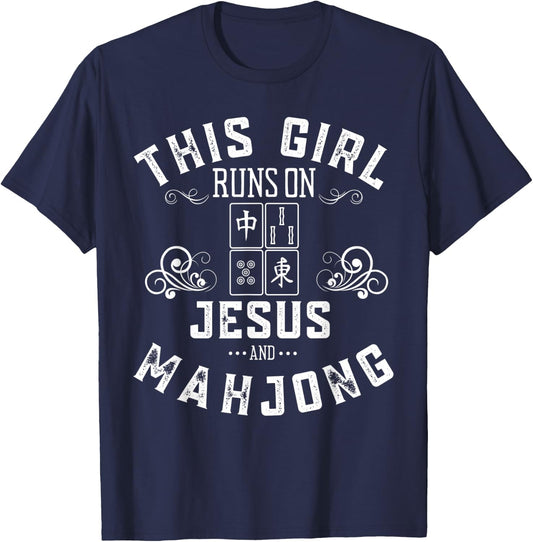 This Girl Runs On Jesus And Mahjong T-Shirt - T-Shirt | Navy