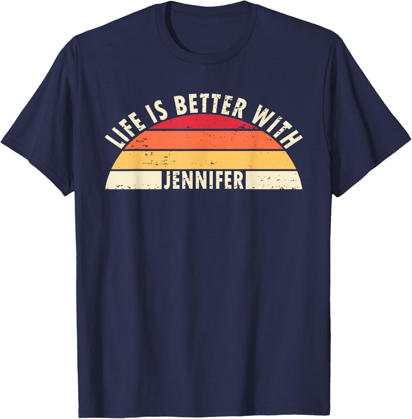 Life is Better With Jennifer Vintage Sunset Name T-Shirt - T-Shirt | Navy