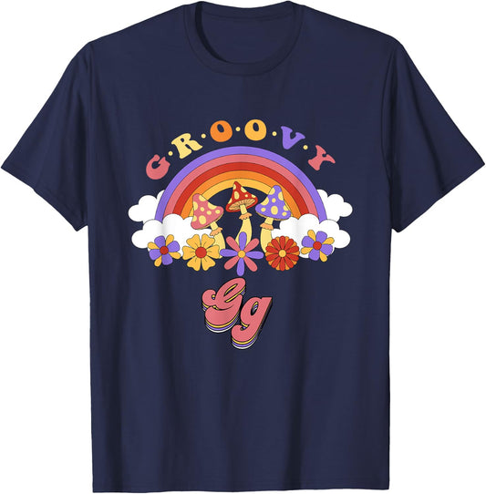 Groovy Gg Retro Rainbow Colorful Flowers Mothers Day T-Shirt - T-Shirt | Navy