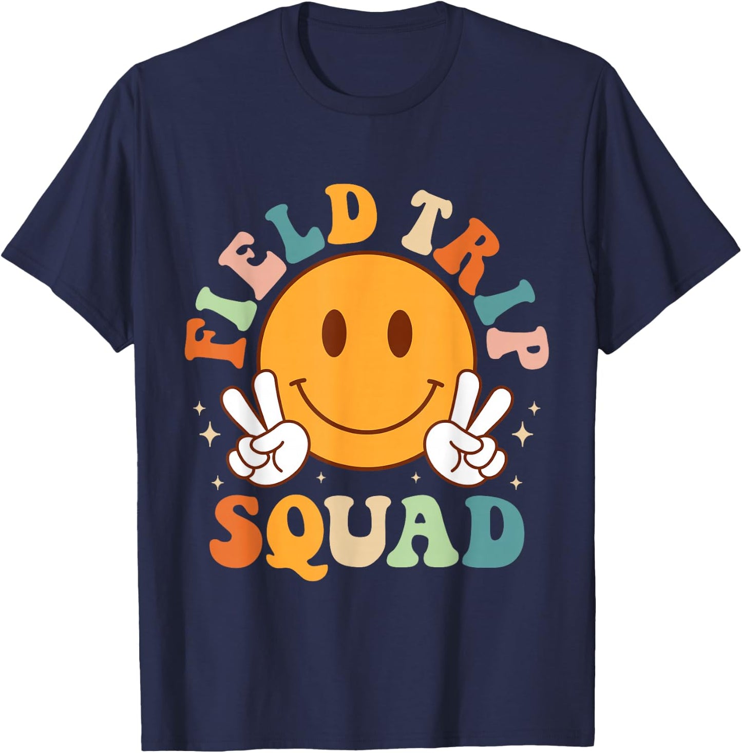 School Field-Trip Squad Groovy Field Day 2023 Teacher Kids T-Shirt - T-Shirt | Navy