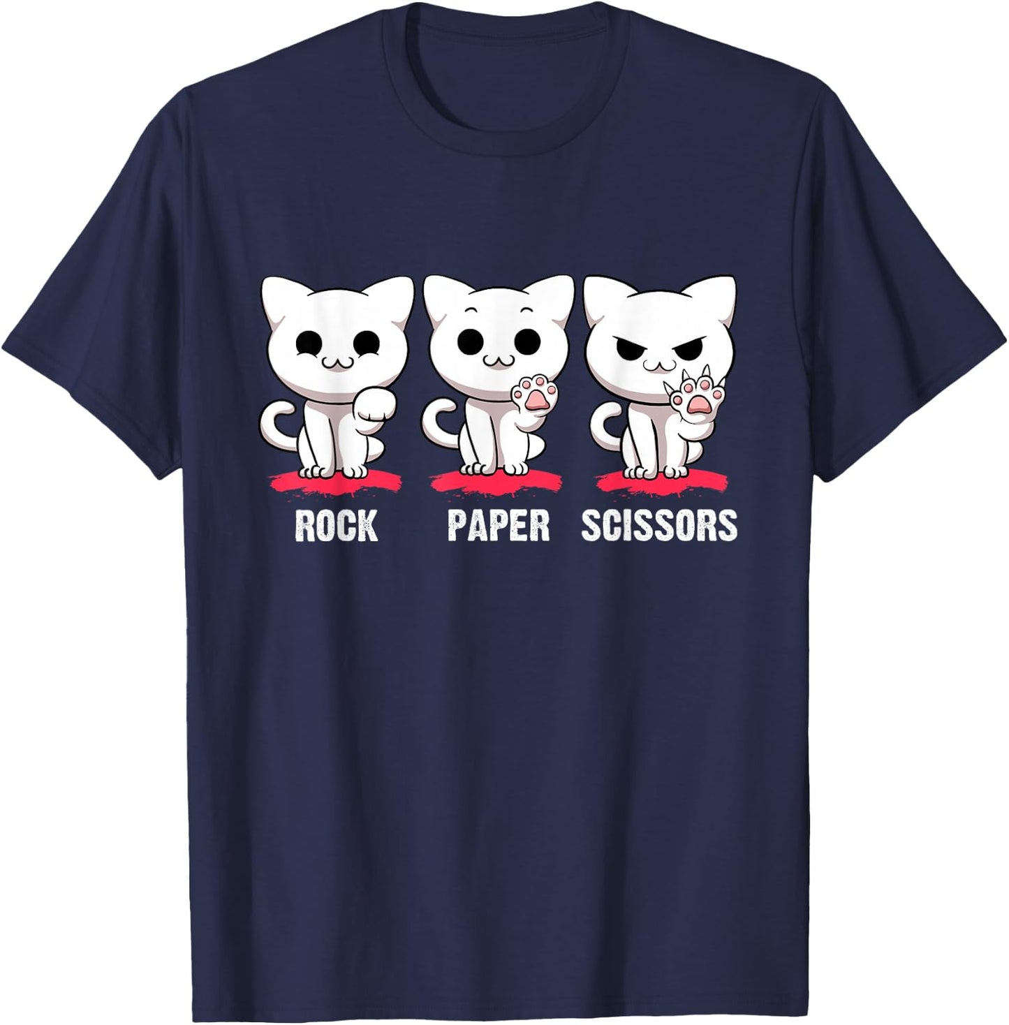Cat Rock Paper Scissors Cute Cat Paws Funny Cat Kitty Lover T-Shirt - T-Shirt | Navy