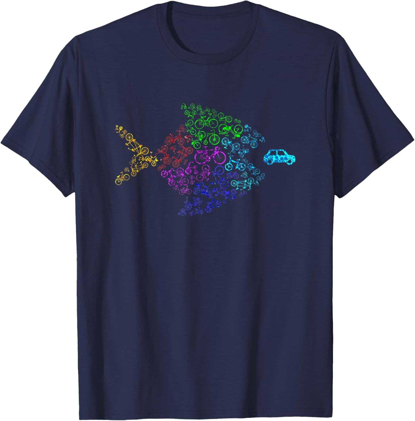 Bicycle Shark Fish Eats Car Cycling Cyclist T-Shirt - T-Shirt | Navy