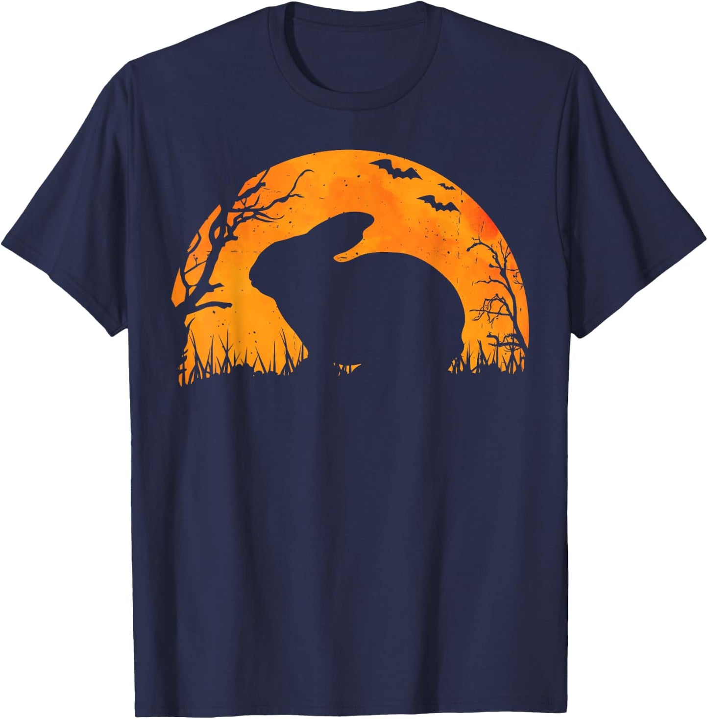 Funny Rabbit Halloween Moon Silhouette Spooky Bunny Lover T-Shirt - T-Shirt | Navy