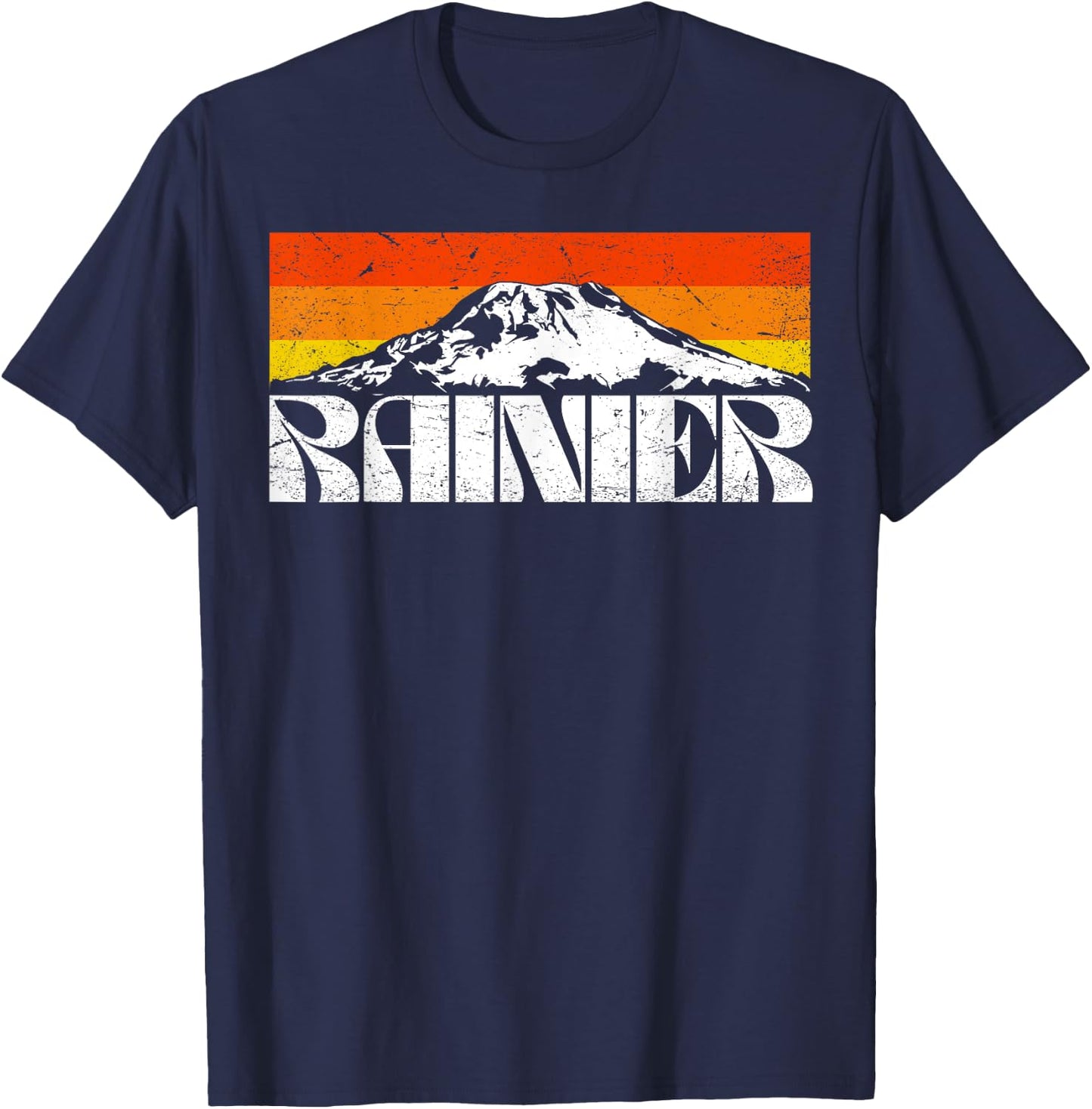 Mount Rainier Vintage Mountains & Sun Retro 80's T-Shirt - T-Shirt | Navy
