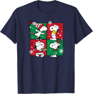 Peanuts - Snoopy Christmas Grid T-Shirt - T-Shirt | Navy