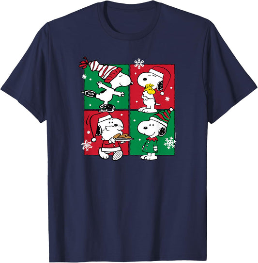 Peanuts - Snoopy Christmas Grid T-Shirt - T-Shirt | Navy