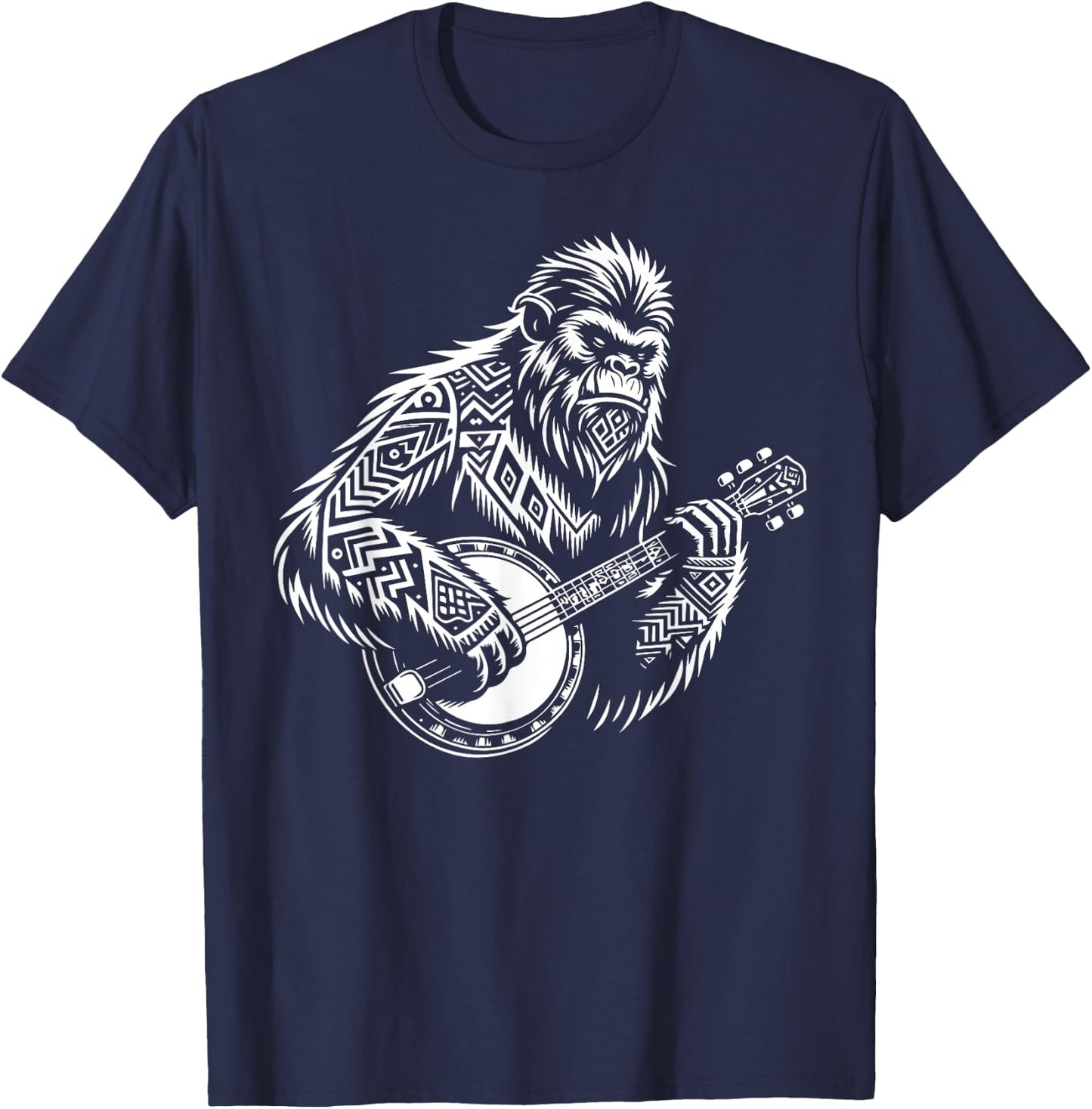 Zen Bigfoot Playing Banjo Tribal Art Music Fest Sasquatch T-Shirt - T-Shirt | Navy
