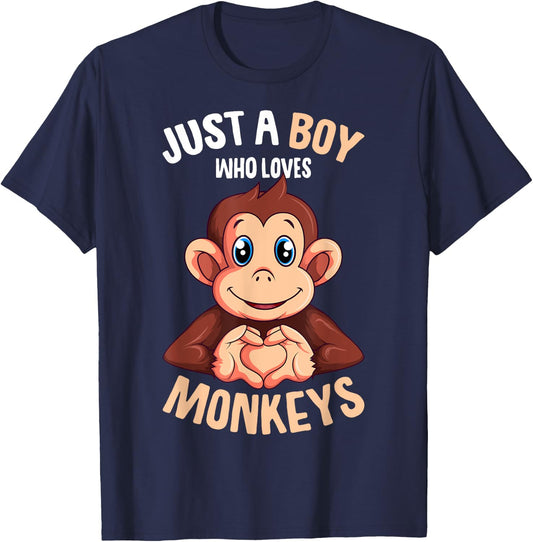 Just A Boy Who Loves Monkeys Boys Kids Monkey T-Shirt - T-Shirt | Navy