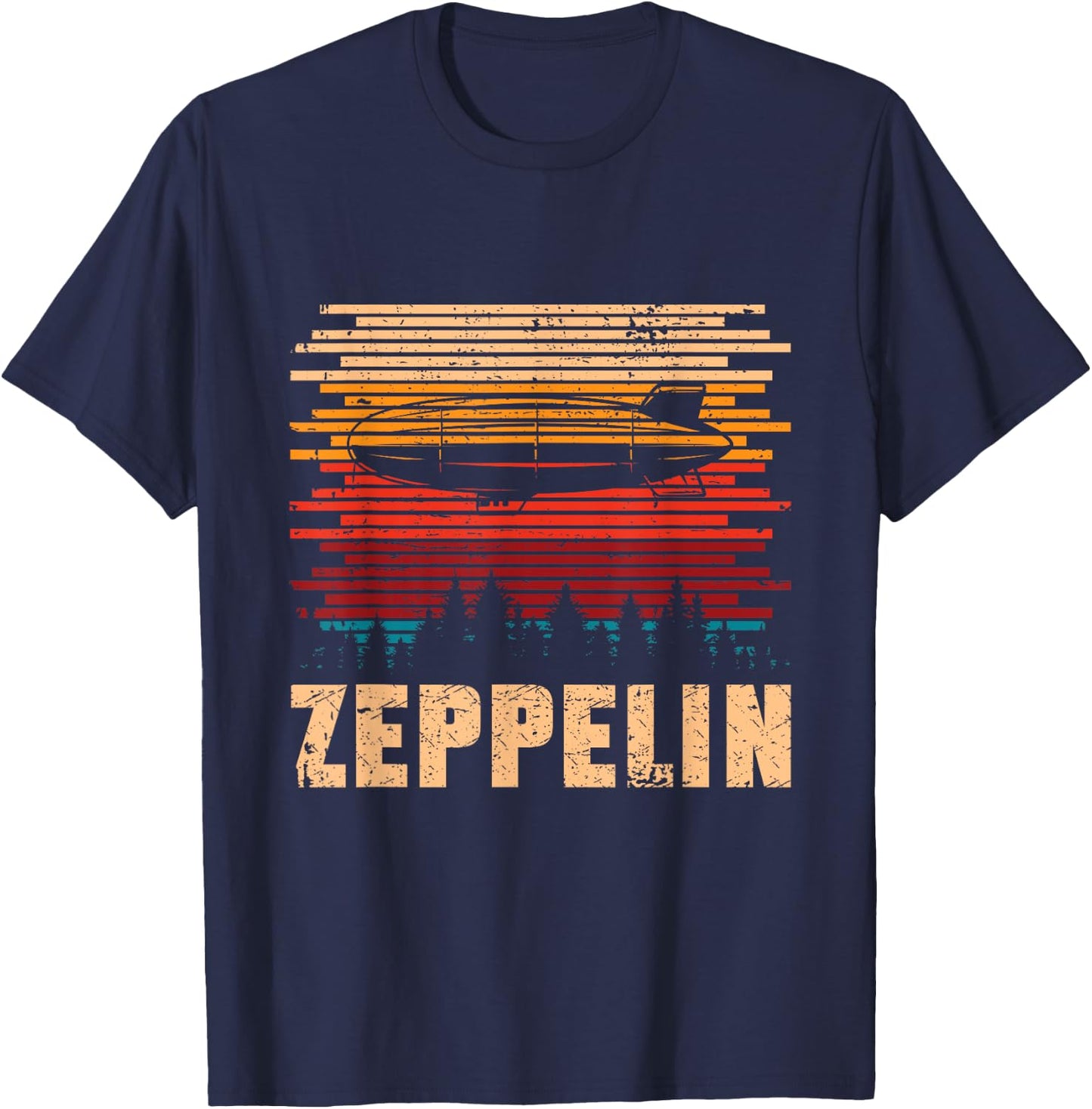 Retro Zeppelin 70s 80s Dirigible Airship Zepelin Zepplin T-Shirt - T-Shirt | Navy