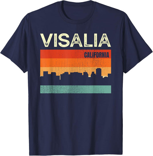 Visalia California Town Skyline T-Shirt - T-Shirt | Navy