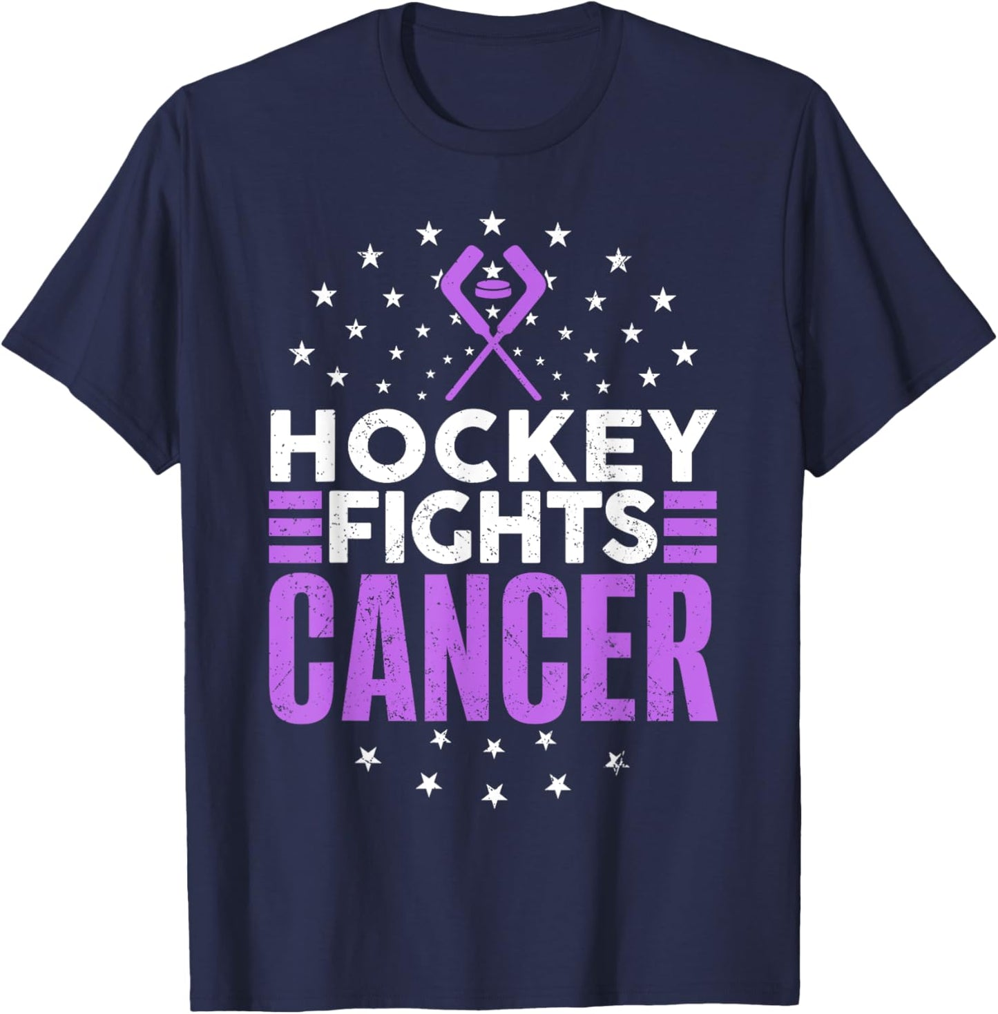 KAH Cancer Awareness Hockey Themed Cancer Awareness , Adult, Black, Small, Short Sleeve T-Shirt - T-Shirt | Navy