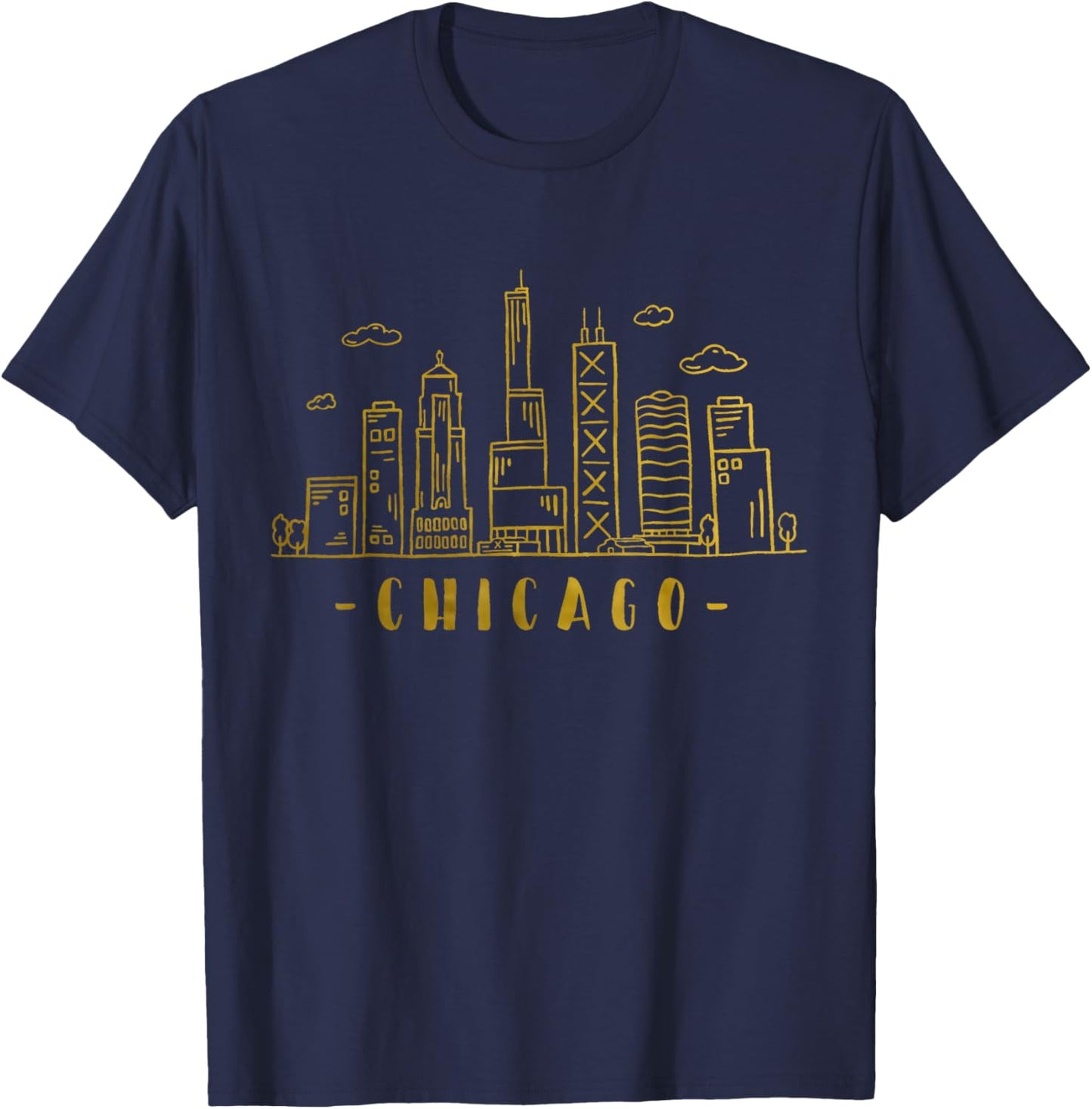 Chicago Skyline Illinois Vintage T-Shirt - T-Shirt | Navy