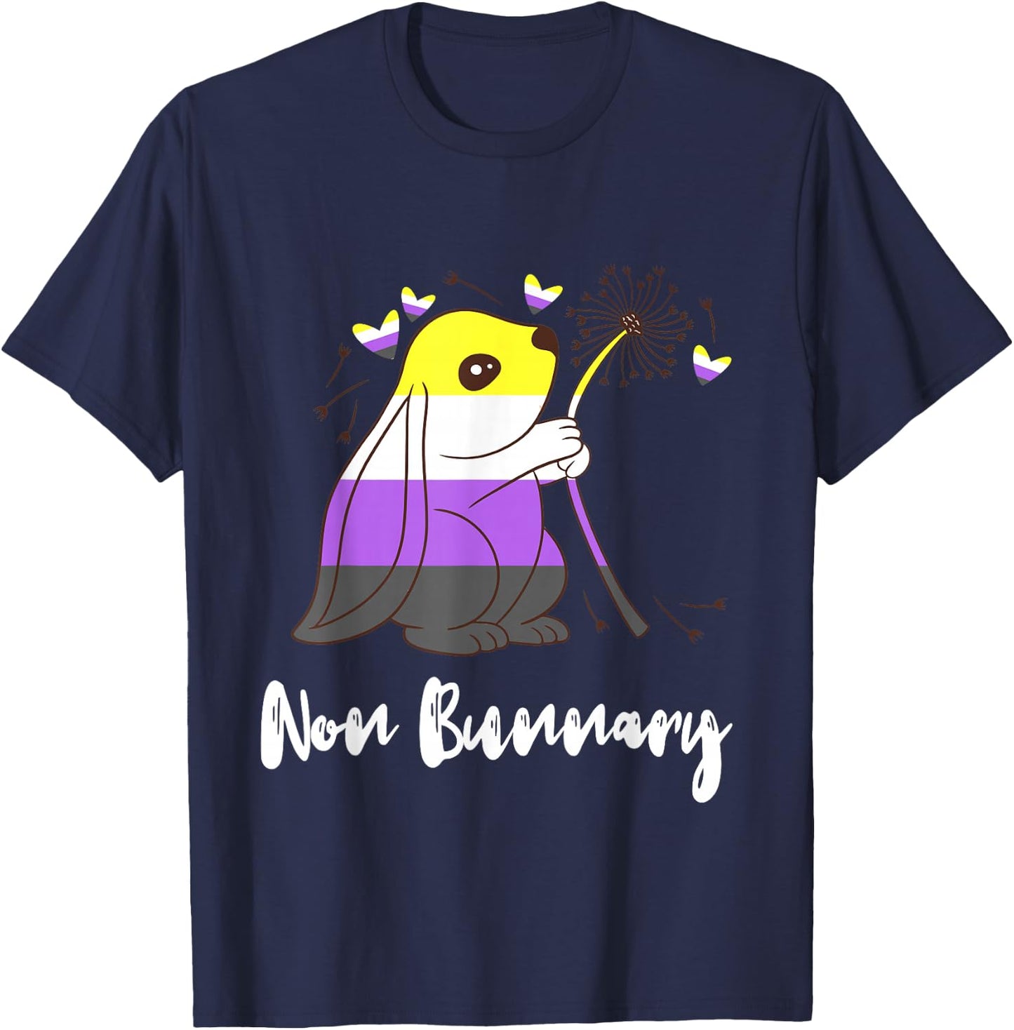 Cute Bunny Heart Nonbinary Flag Nonbinary Pride Non Binary T-Shirt - T-Shirt | Navy