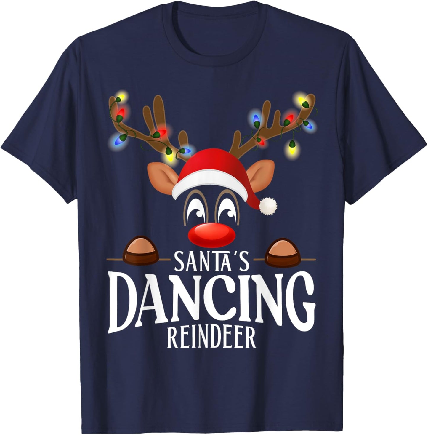 Santa's Dancing Reindeer Funny XMas Matching PJS T-Shirt - T-Shirt | Navy