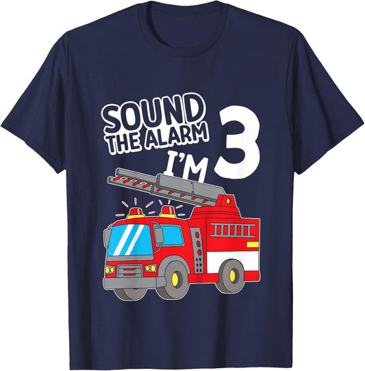 Kids Firefighter I'm 3 Birthday Fire Truck 3rd birthday T-Shirt - T-Shirt | Navy