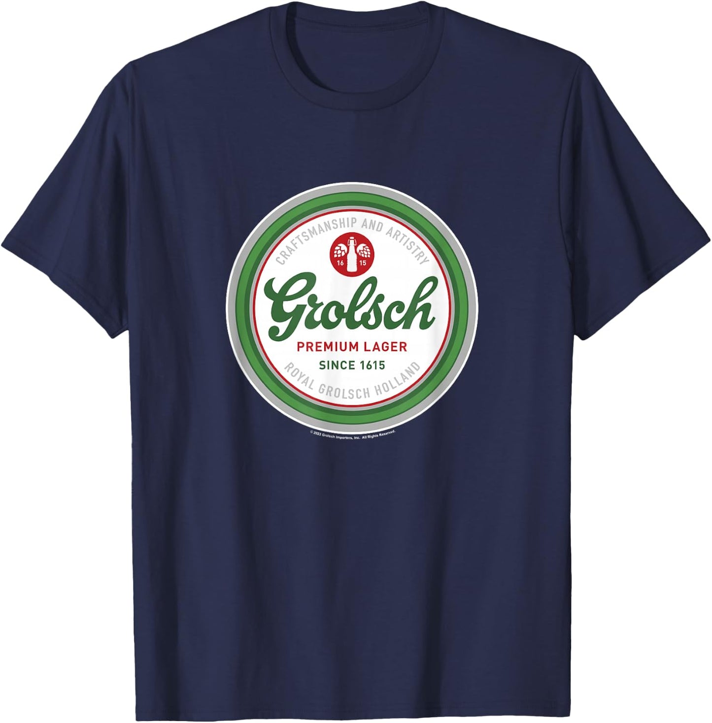 Coors Brewing Company Grolsch Premium Beer Since 1615 Badge T-Shirt - T-Shirt | Navy