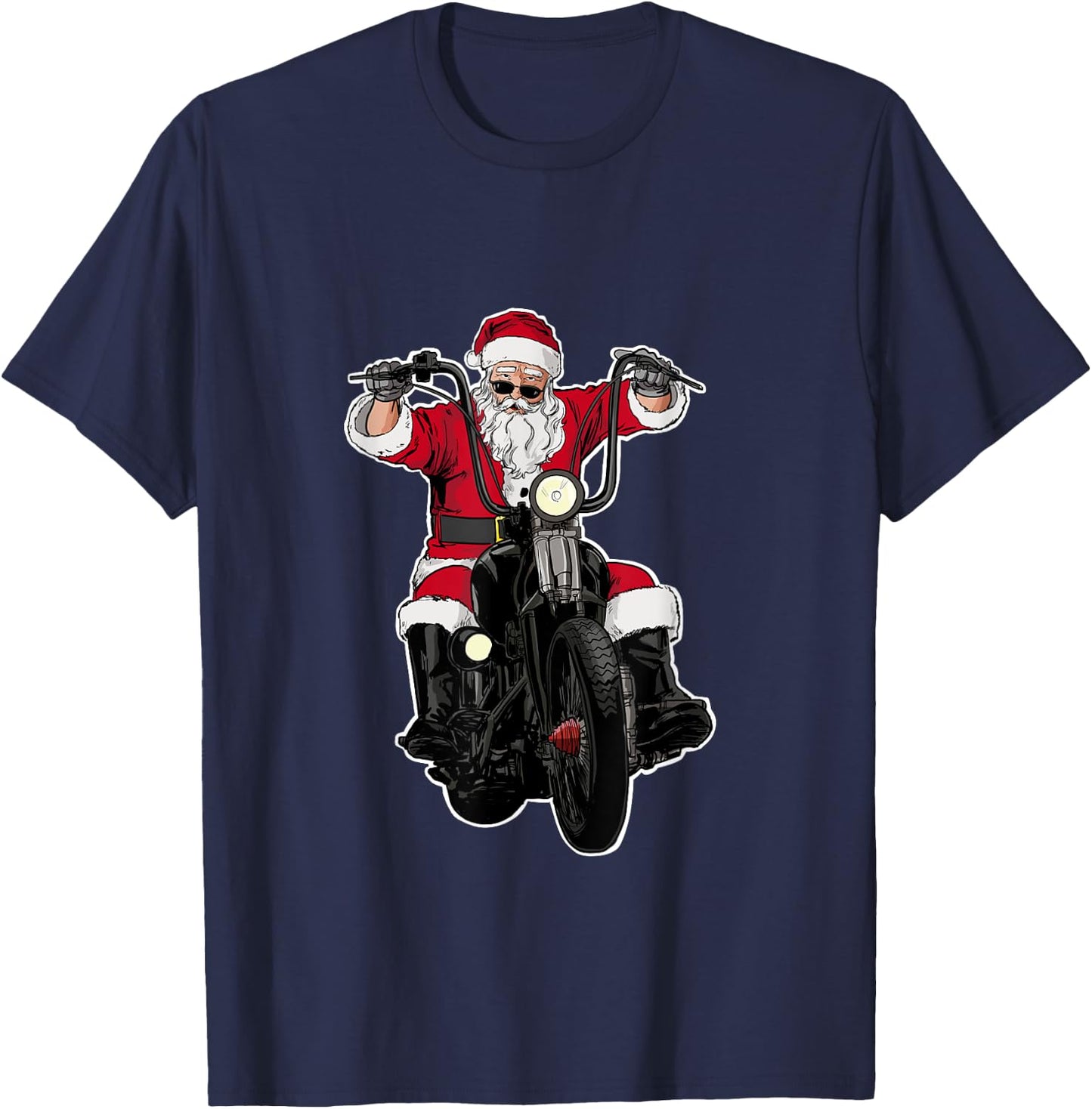 Biker Santa funny Santa on Motorcycle T-Shirt - T-Shirt | Navy