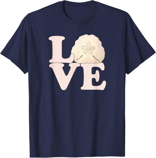 Sand Dollar Shell Vintage Illustration Stacked LOVE T-Shirt - T-Shirt | Navy