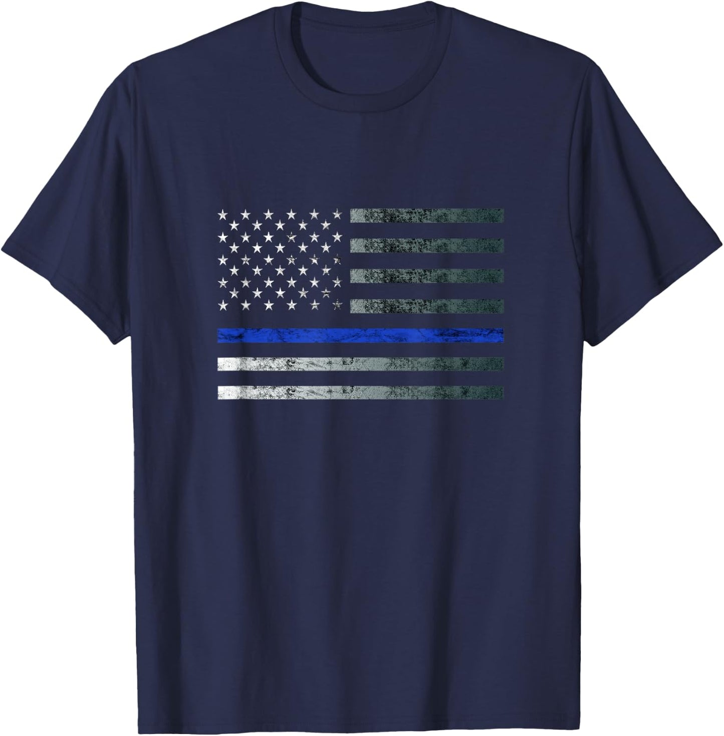 Thin Blue Line Police Officer Law Heroic Flag American Flag T-Shirt - T-Shirt | Navy