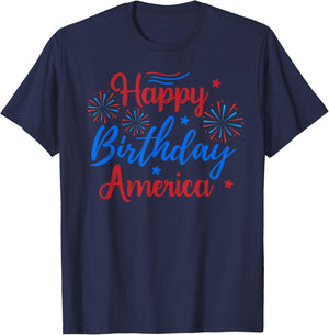HAPPY BIRTHDAY AMERICA July 4th Holiday Patriotic American T-Shirt - T-Shirt | Navy