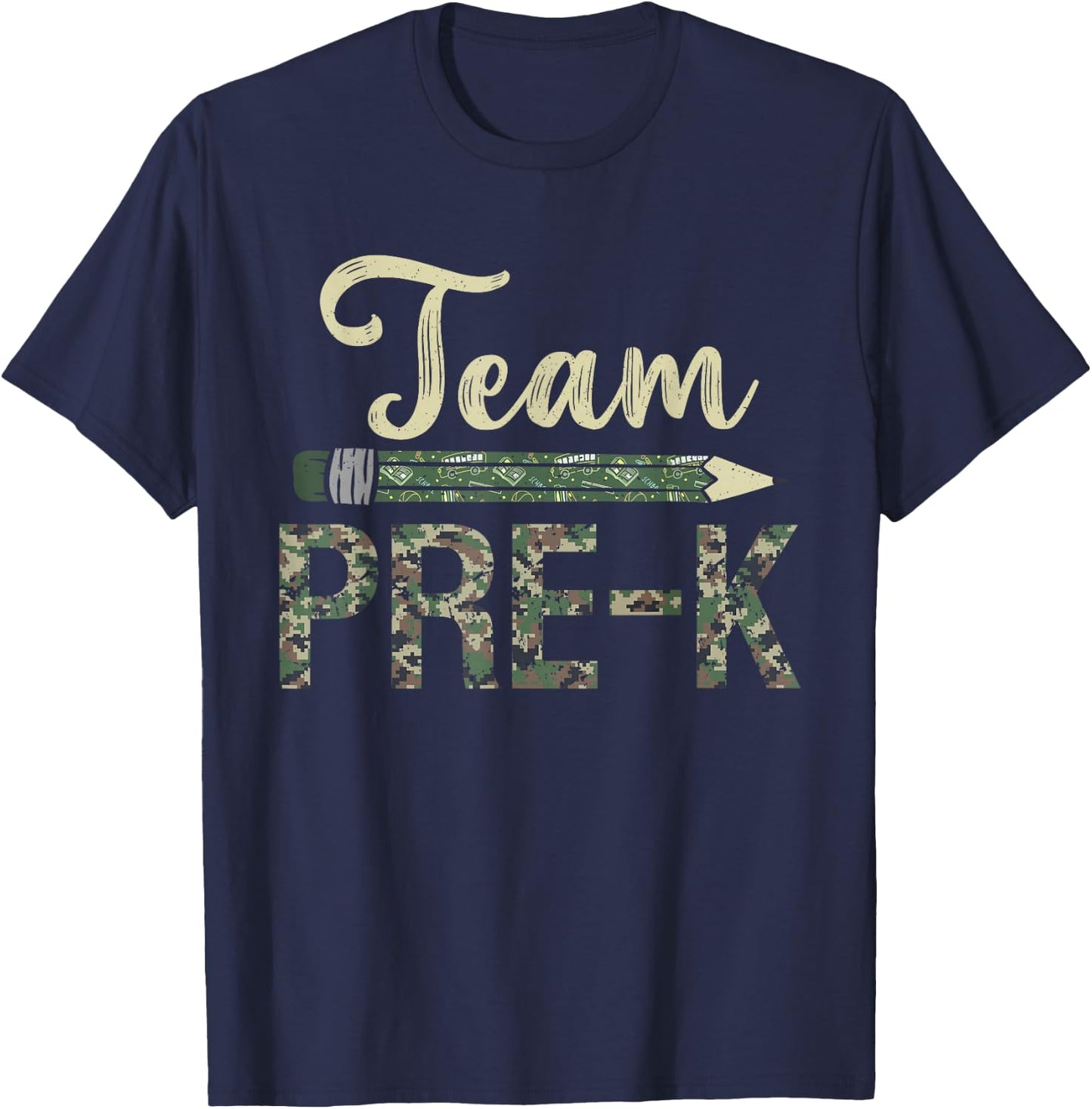 Team Pre-K Camo Pre-K Teacher Camouflage T-Shirt - T-Shirt | Navy