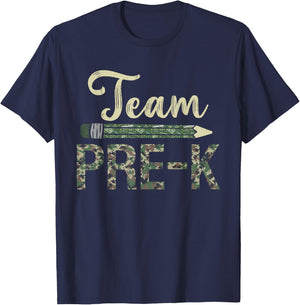 Team Pre-K Camo Pre-K Teacher Camouflage T-Shirt - T-Shirt | Navy
