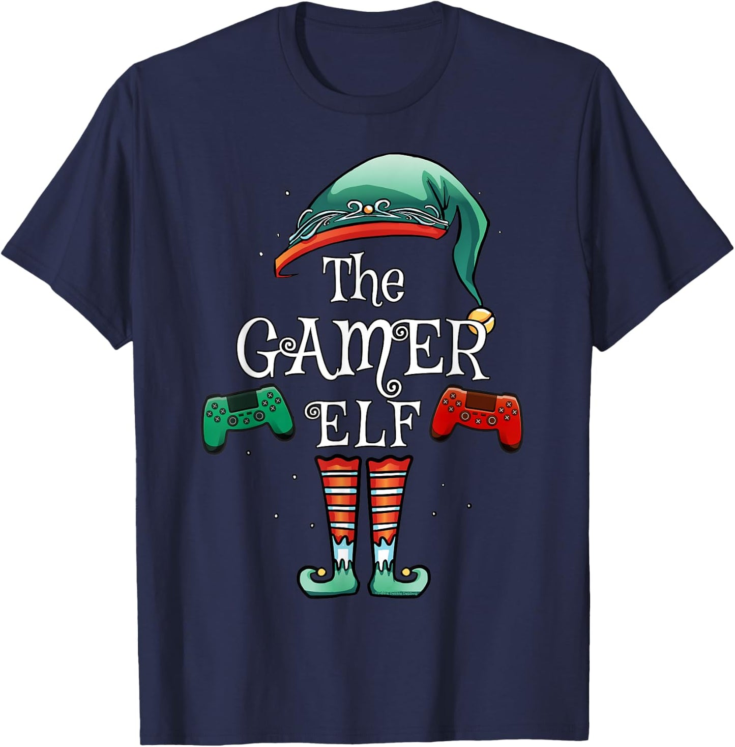 The Gamer Elf Matching Family Christmas Gamer T-Shirt - T-Shirt | Navy