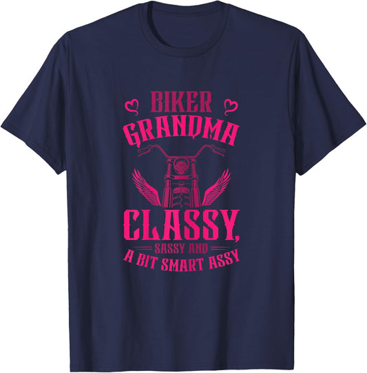 Funny Biker Grandma Classy Sassy A Bit Smart Assy Motorcycle T-Shirt - T-Shirt | Navy