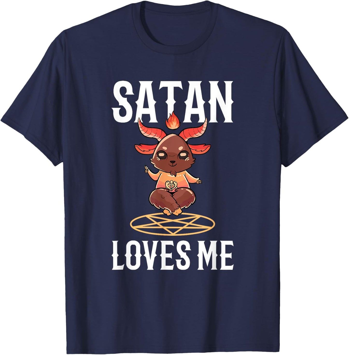 Funny Atheist Baphomet Goat Satan Loves Me T-Shirt - T-Shirt | Navy