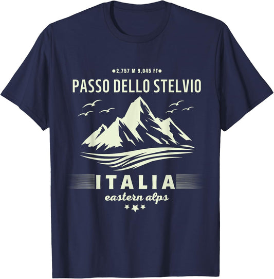 Italian mountain trip, Stelvio pass Strada Statale 38 T-Shirt - T-Shirt | Navy