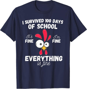 100 Days Of School It's Fine I'm Fine Everything Is Fine T-Shirt - T-Shirt | Navy