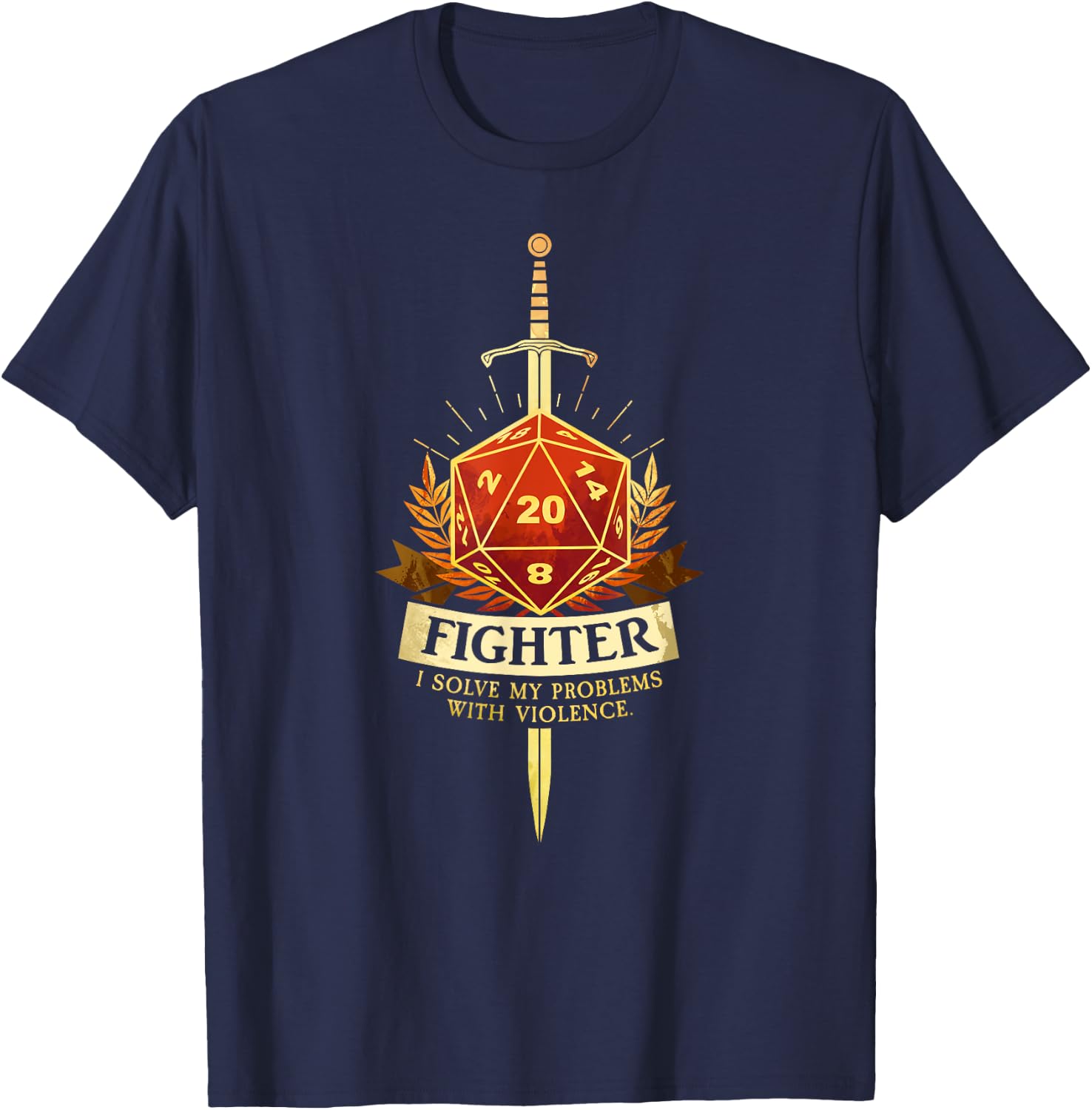 Gamer Class Fighter RPG TRPG Fantasy Gaming - Black, Men's Small, Classic Fit, Short Sleeve T-Shirt - T-Shirt | Navy