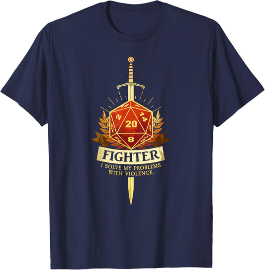 Gamer Class Fighter RPG TRPG Fantasy Gaming - Black, Men's Small, Classic Fit, Short Sleeve T-Shirt - T-Shirt | Navy