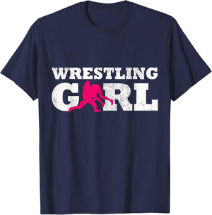 Wrestling Girl Player Silhouette Sport Gift T-Shirt - T-Shirt | Navy