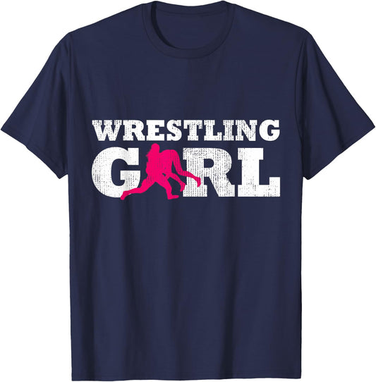 Wrestling Girl Player Silhouette Sport Gift T-Shirt - T-Shirt | Navy