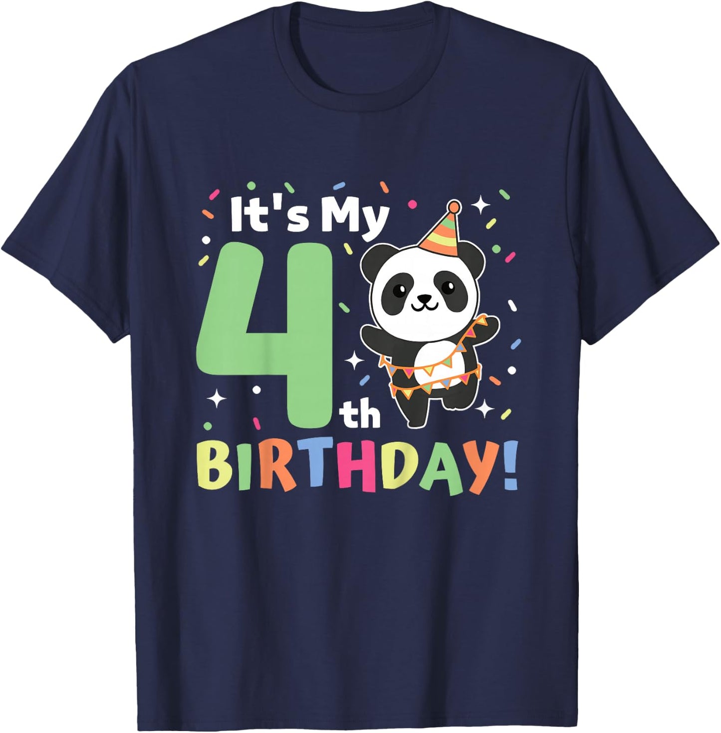 Panda 4th Birthday For Kids Four Year Old Panda T-Shirt - T-Shirt | Navy