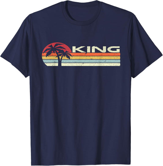 King Surname 80s 90s Vintage Sunset with Palm Trees T-Shirt - T-Shirt | Navy