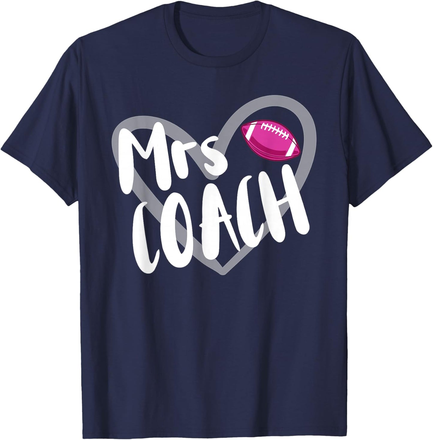 Funny Football Mrs Coach Wife Heart T-Shirt - T-Shirt | Navy
