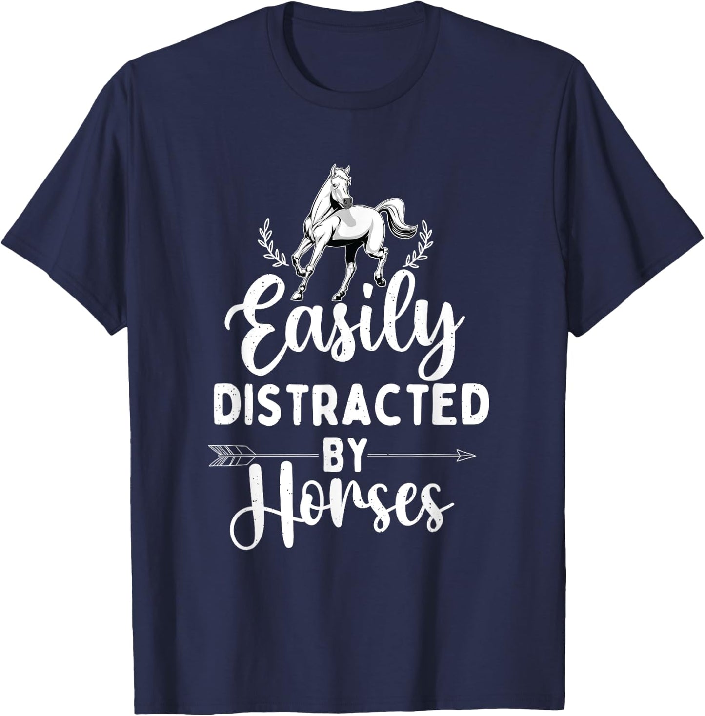 Easily Distracted By Horses - Horse Lover Horseback Riding T-Shirt - T-Shirt | Navy
