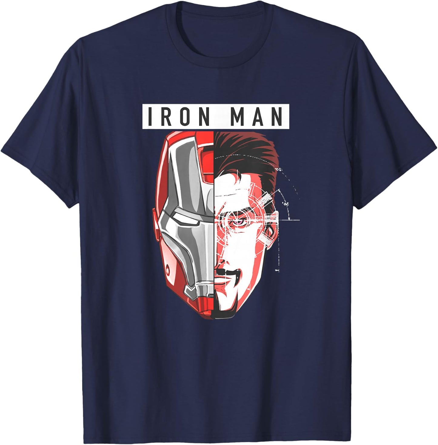 Marvel Comics Retro Classic Iron Man Tony Stark Split Face T-Shirt - T-Shirt | Navy