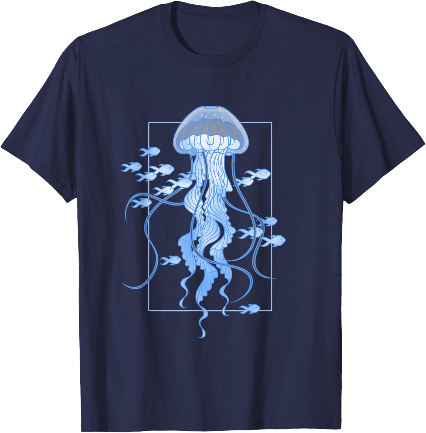 Jellyfish and Fishes Graphic in Sea T-Shirt - T-Shirt | Navy