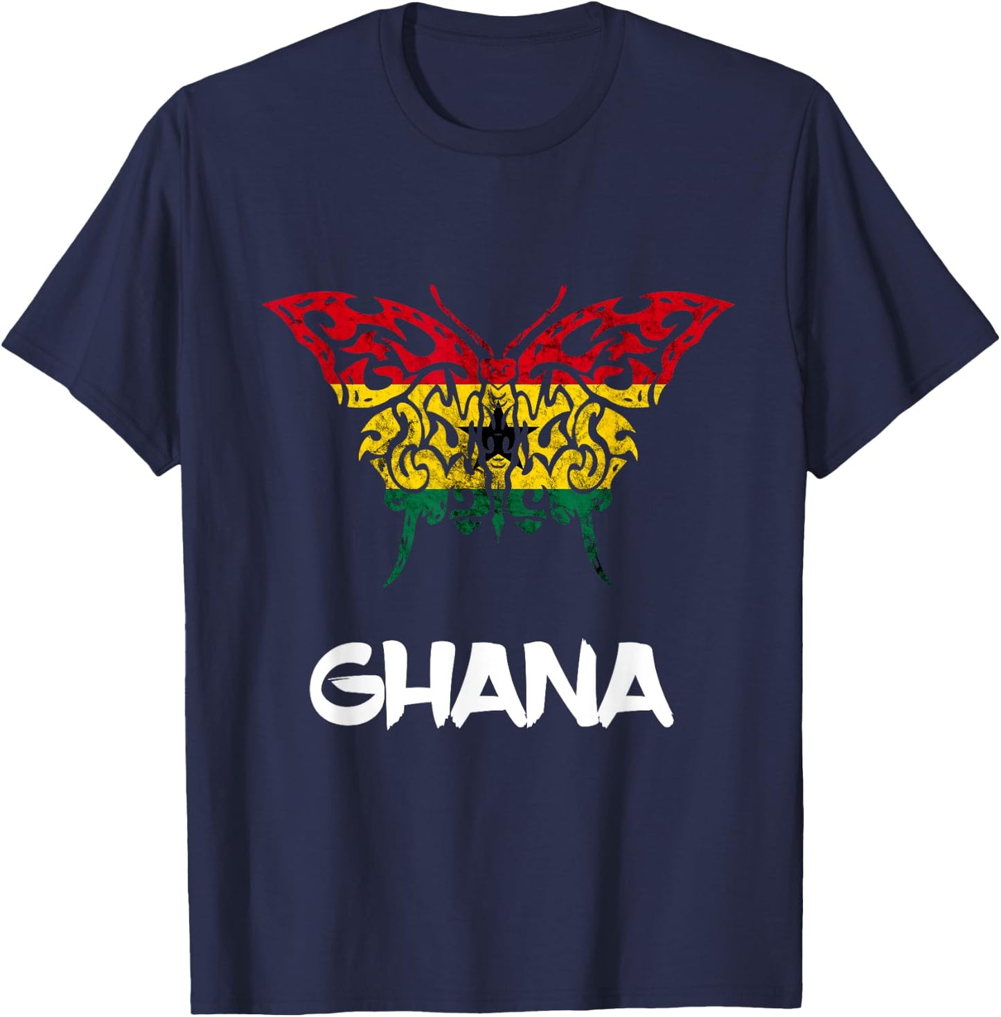 Ghana Butterfly Gothic Ghana Flag Ghanese Pride Africa T-Shirt - T-Shirt | Navy