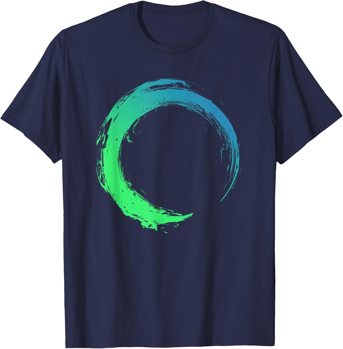Colorful Ocean Water Enso Circle Brush Stroke T-Shirt - T-Shirt | Navy